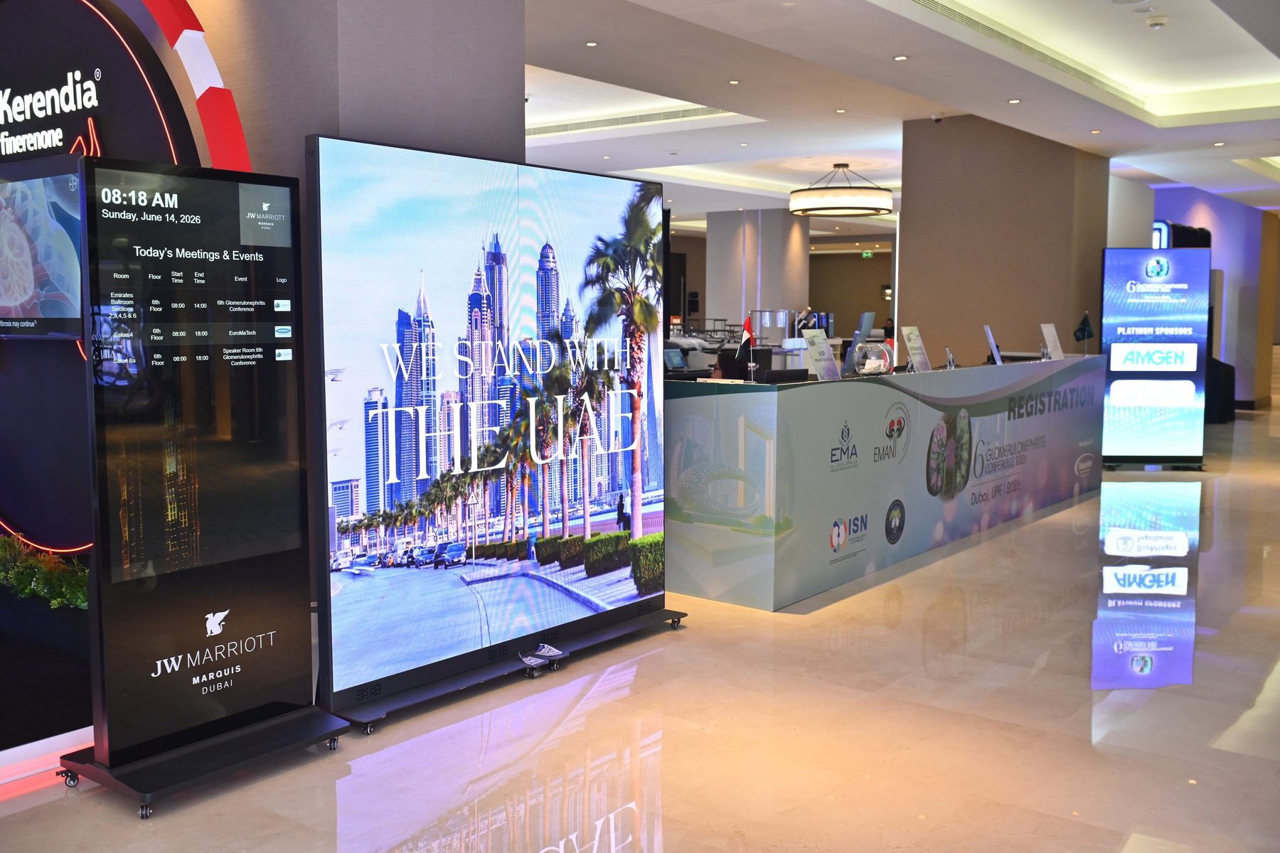 Linked Pixanova LED units forming a large-format screen in the hotel lobby